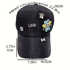 Y2K Rhinestone Cartoon Patch Baseball Cap for Women