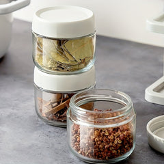 11pcs Spice Storage Jar Set with Rack and Labels Double Shelf for Sealed Seasoni