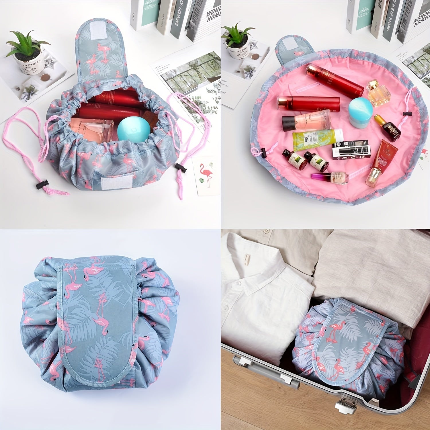 Lazy Drawstring Cosmetic Pouch Bag Portable Makeup Toiletry Kit Organizer