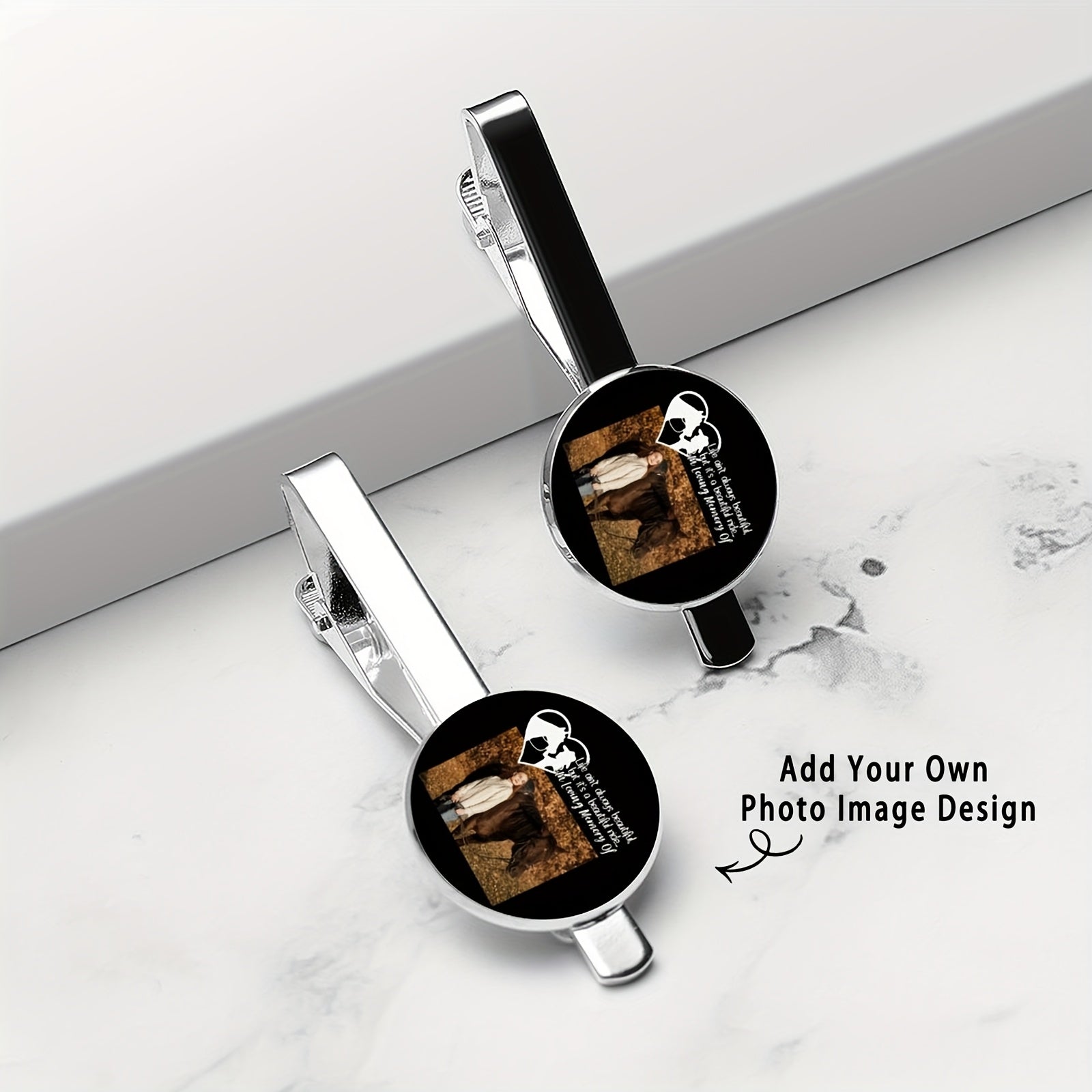 Personalized Memorial Tie Clips Set of 2 with Photo Logo