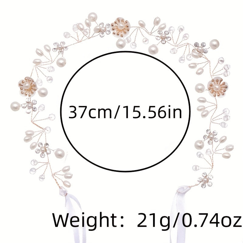 Faux Pearl Flower Headband Tiara For Women Bride Party Wedding