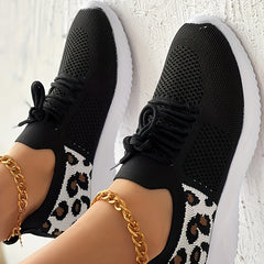 Leopard Print Chunky Sneakers Lace Up Low Top Shoes