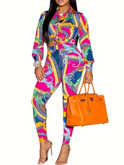 Graphic Print 2 Piece Set Shirt & Pants Spring/Fall Outfit