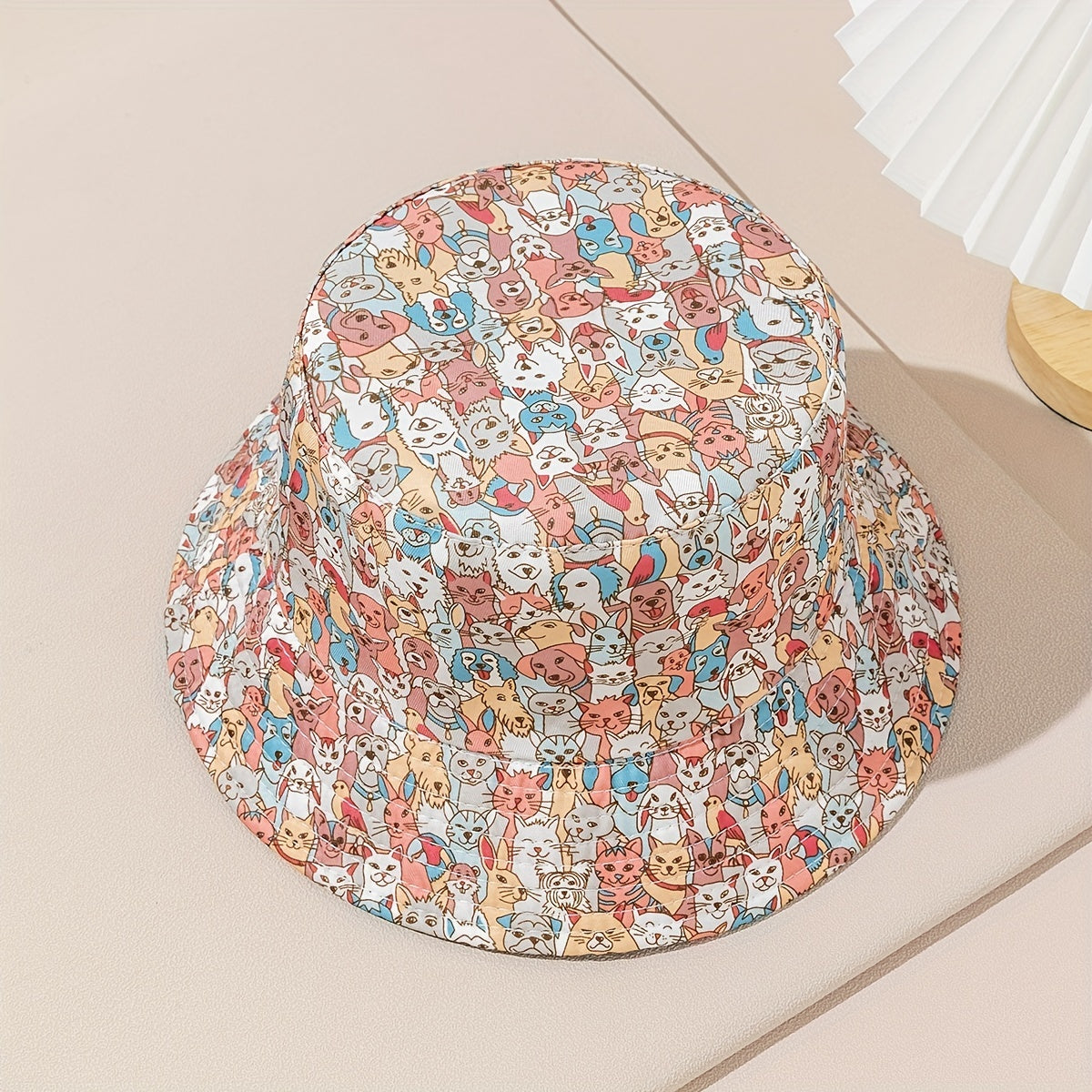 Pet Family Bucket Hat Dog Cat Rabbit Print Reversible Basin Hat Unisex Casual