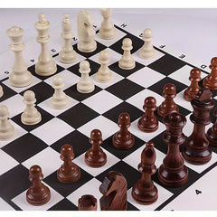 32pcs 4" Solid Wood Chess Pieces Leather Chessboard Set