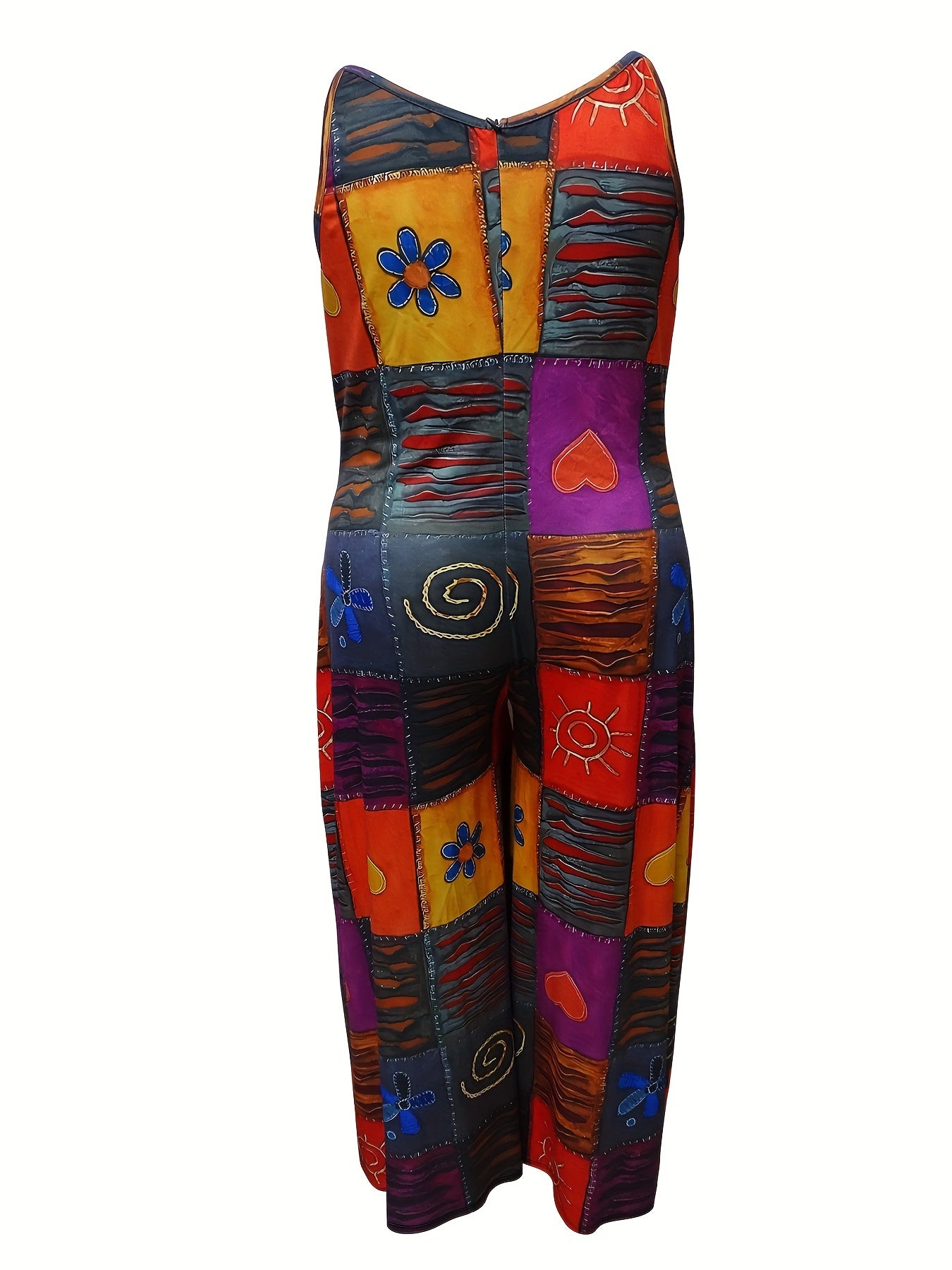 Patchwork Print V Neck Jumpsuit