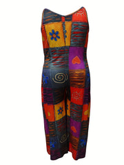 Patchwork Print V Neck Jumpsuit