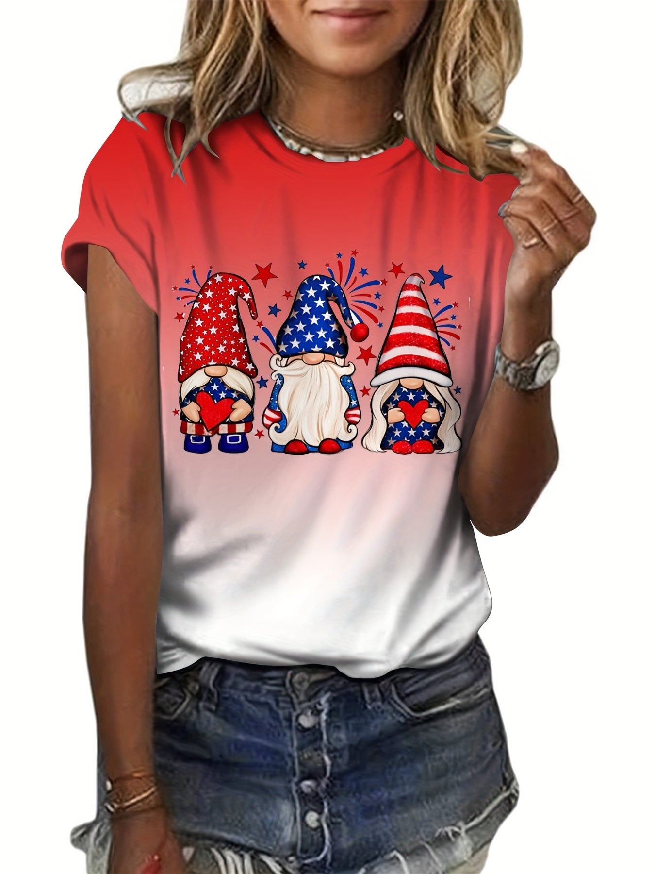 Summer Tie Dye Star Lips Print Short Sleeve T-shirt Women's Tops