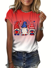 Summer Tie Dye Star Lips Print Short Sleeve T-shirt Women's Tops