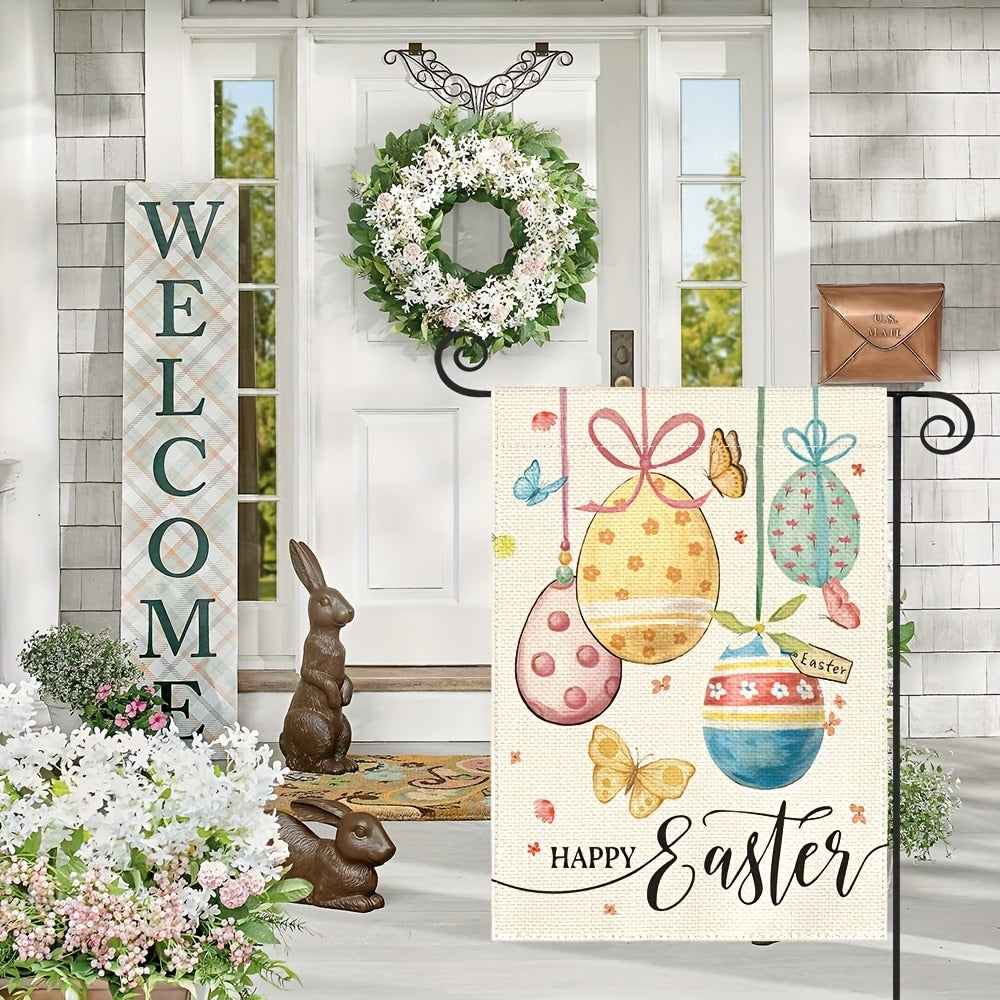 Happy Easter Garden Flag Double Sided Outside Easter Eggs Butterfly Pascha