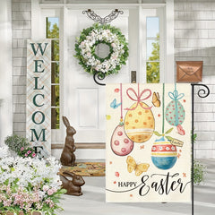Happy Easter Garden Flag Double Sided Outside Easter Eggs Butterfly Pascha
