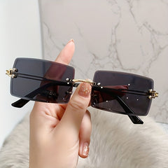 Rectangular Rimless Gradient Shading Sunglasses Women's Eyewear