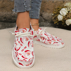 Christmas Santa Print Slip-On Canvas Sneakers Lightweight Loafers Shoes