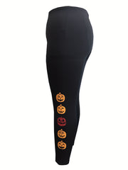 Halloween Sports Leggings Women's Plus Pumpkin Print Fitness Leggings