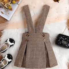 Vintage Houndstooth Overall Skirt For Girls