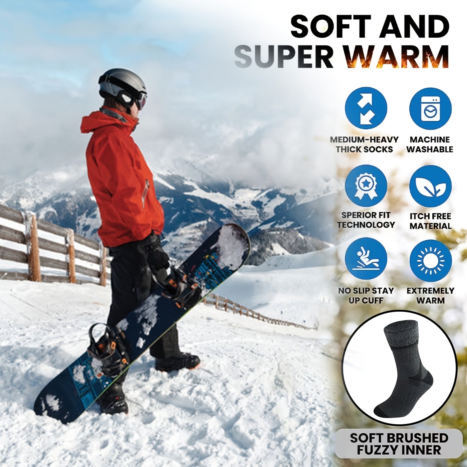 3pcs Men's Outdoor Wool Socks - Shock Absorbing & Warm for Running Skiing