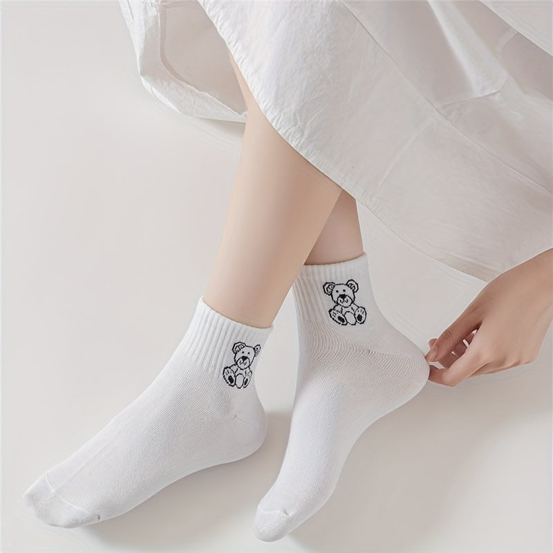 5 Pairs Cartoon Bear Print Socks Women's Stockings
