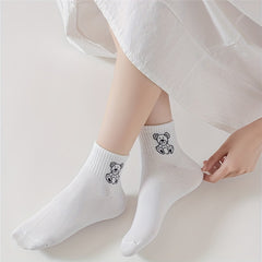 5 Pairs Cartoon Bear Print Socks Women's Stockings