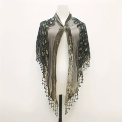 Green Peacock Velvet Shawl Embroidery Beaded Tassel Cape