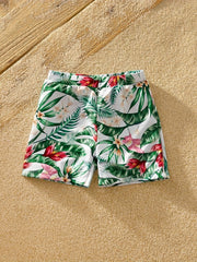 Boys Tropical Plants Graphic Swimming Shorts High Stretch Kids Swim Costume