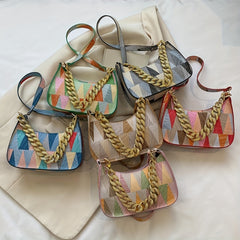Colorful Triangle Geometric Print Shoulder Bag