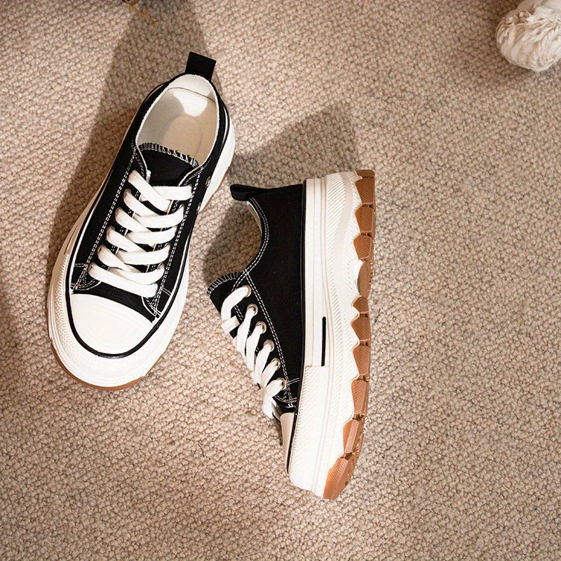 Women's Platform Canvas Sneakers Low Top Lace Up Shoes