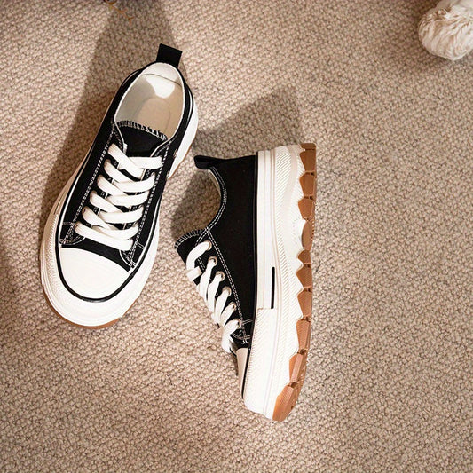Women's Platform Canvas Sneakers Low Top Lace Up Shoes