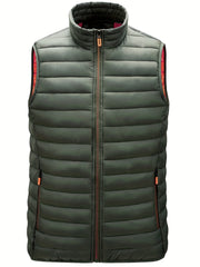 Men's Winter Vest Zipper Pockets Stand Collar Zip Up