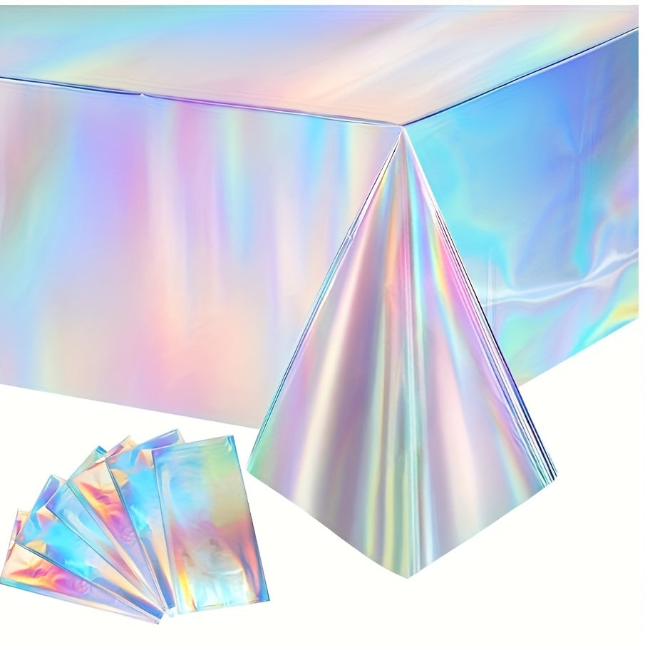 Rainbow Plastic Tablecloth Disposable Holographic Foil Rectangle Tablecloth
