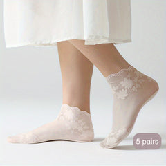 5 Pairs Floral Lace Short Socks Women's Stockings