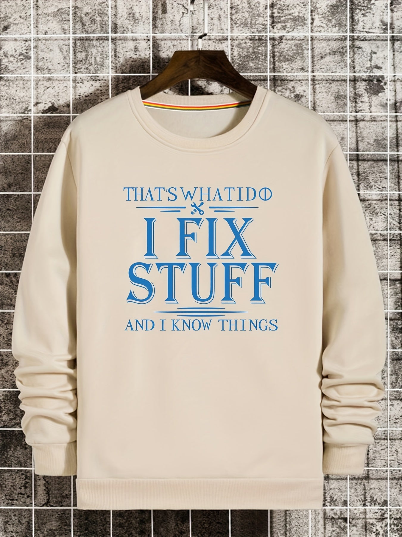 Tough Slogan Print Sweatshirt Men's Casual Graphic Crew Neck Pullover Sweatshirt