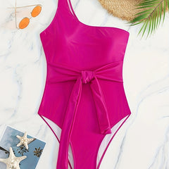 One Shoulder Knot Front Tummy Control Bathing Suit