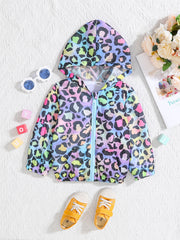 Toddler Girls Rainbow Leopard Print Zip Hooded Jacket