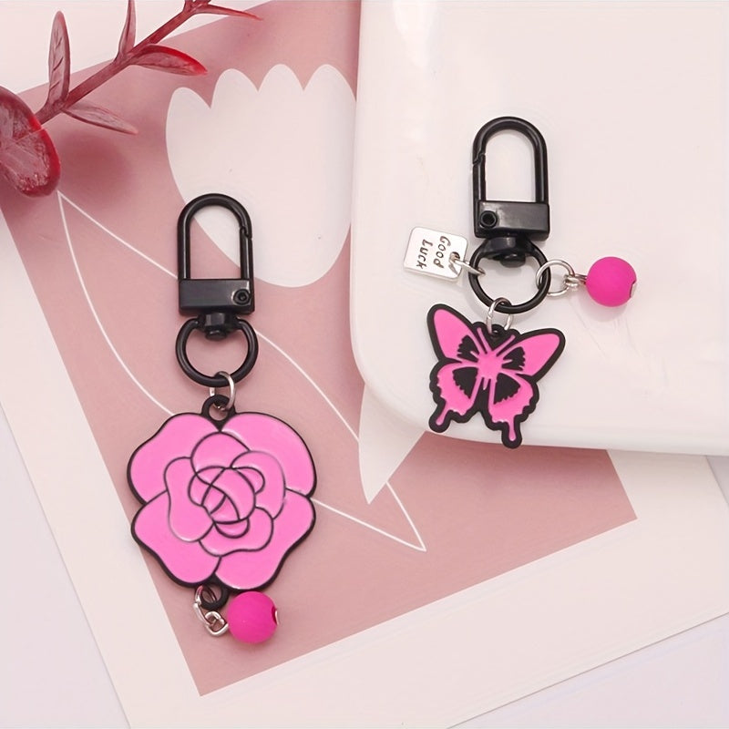 Pink Rose Keychain with Butterfly for Girls