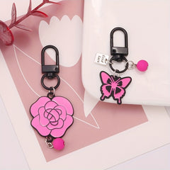 Pink Rose Keychain with Butterfly for Girls