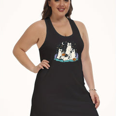 Halloween Cat Ghost & Pumpkin Print Tank Nightdress