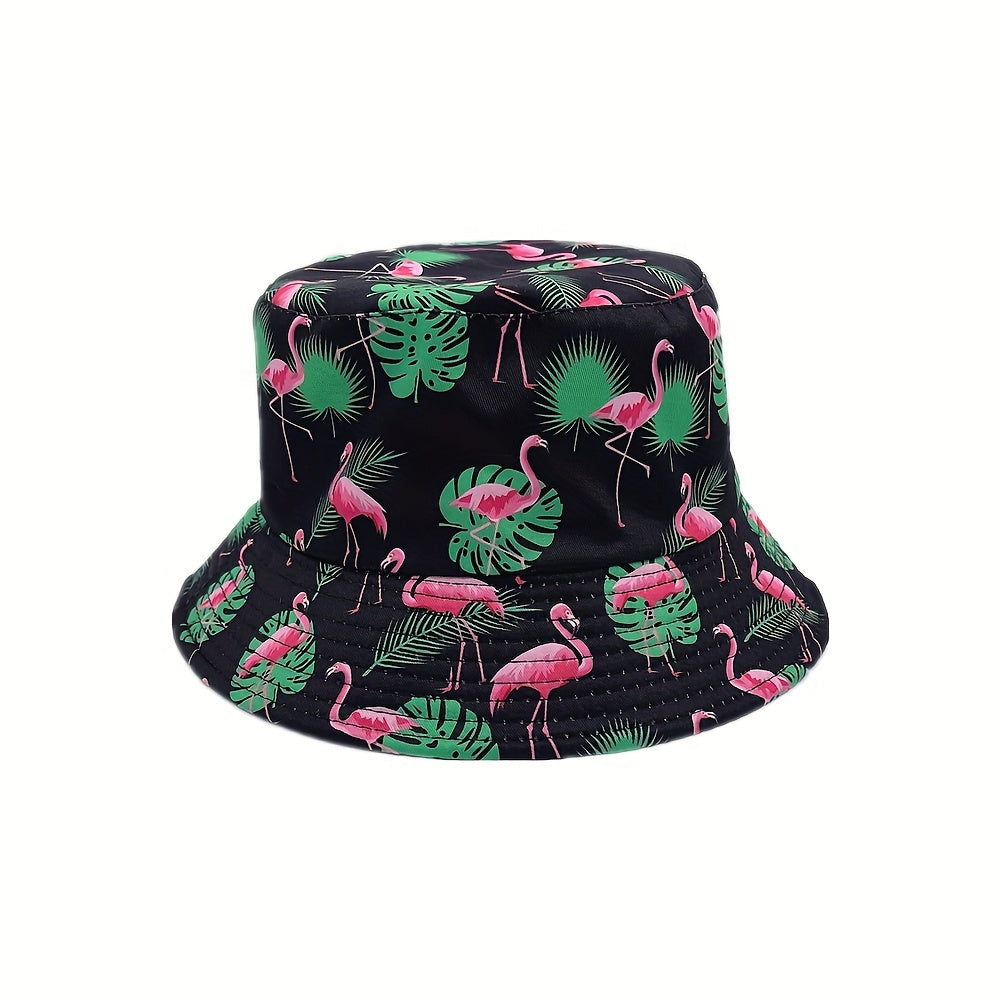 Leaf Flamingo Print Bucket Hat Reversible Sunscreen Basin Hat Lightweight