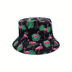 Leaf Flamingo Print Bucket Hat Reversible Sunscreen Basin Hat Lightweight