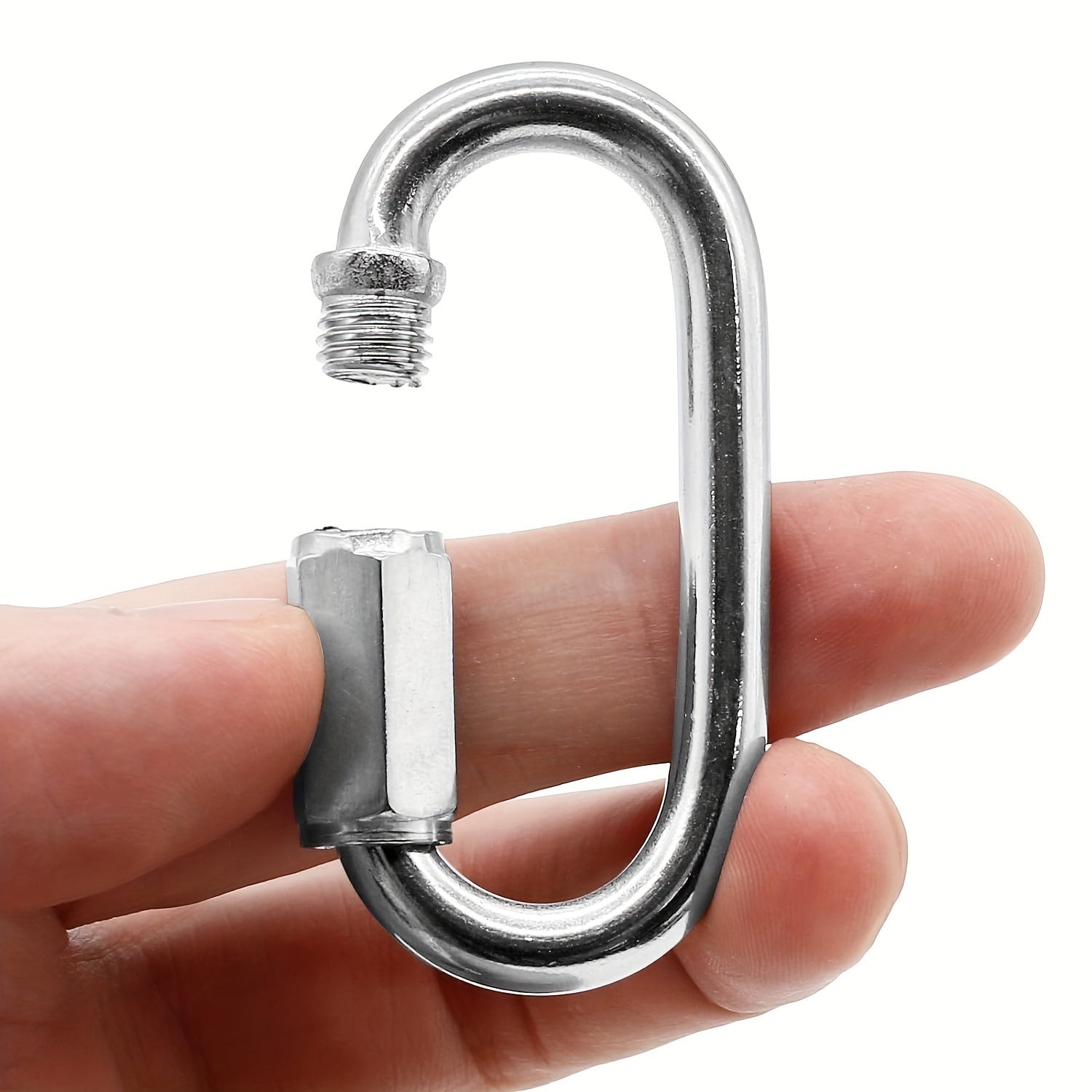 2pcs D Ring Carabiner Clip Stainless Steel Chain Link Locking Keychain