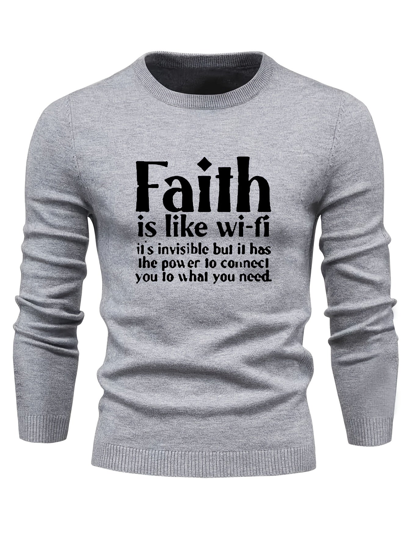 FAITH Retro Style Print Sweater Men's Casual Crew Neck Pullover