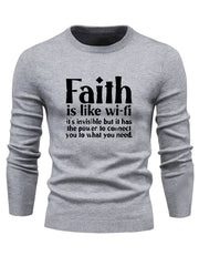 FAITH Retro Style Print Sweater Men's Casual Crew Neck Pullover
