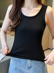 3pcs Ribbed Tank Tops Sleeveless Crew Neck Women's Lingerie