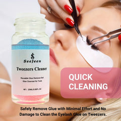 Jeen Eyelash Extension Tweezers Set with Cleaning Tool & Liquid Remover