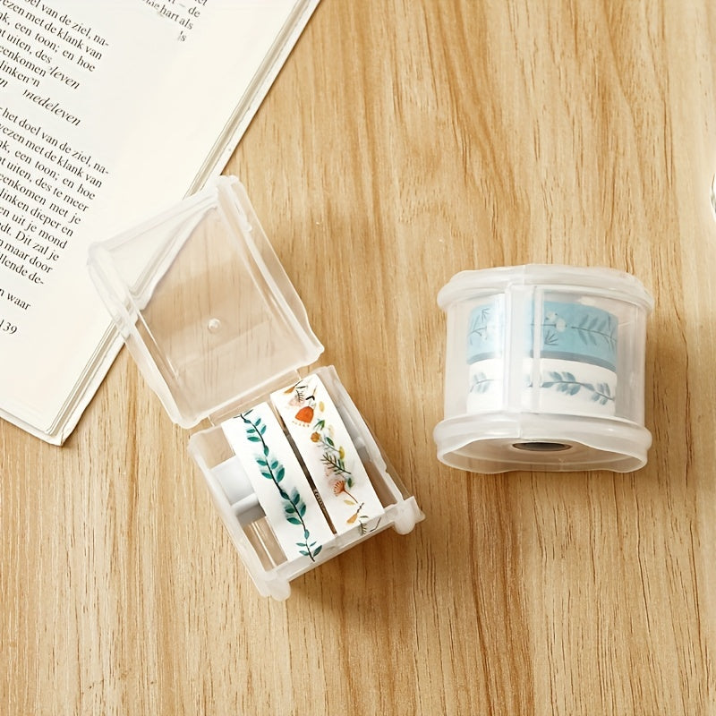 Transparent Circular Tape Storage Box Cutter Office Supplies