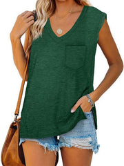 Women's V Neck Tank Top Loose Side Slit Tunic Cami