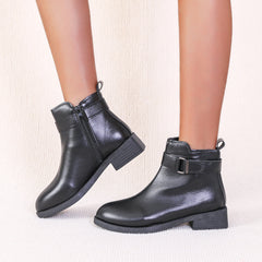 Solid Round Toe Combat Boots Zipper Buckle Short Tube Chelsea Boots