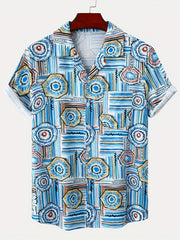 Geometric Print Men s Short Sleeve Hawaiian Shirt For Vacation