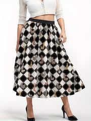 Flower Basket & Argyle Print Maxi Skirt