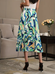 Graphic Print Pleated Skirts High Waist Versatile Skirts Women's Clothing