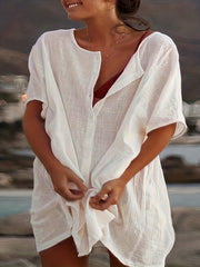 Women's Plus Solid Button-Up Short Sleeve Casual Mini Dress